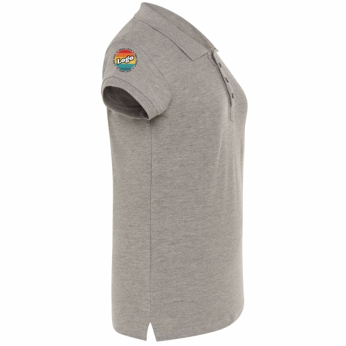 Koszulka polo damska szara krótki rękaw z własnym nadrukiem kreator online prawy bok.jpg