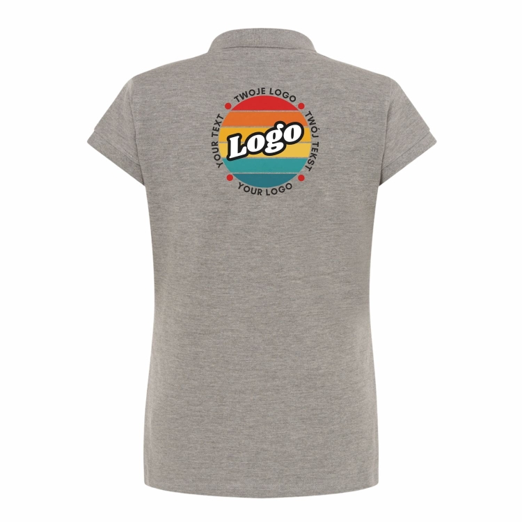 Koszulka polo damska szara krótki rękaw z własnym nadrukiem kreator online tył.jpg