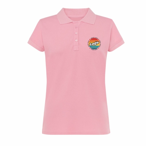 Koszulka polo damska rózowa krótki rękaw z własnym nadrukiem kreator online przód.jpg