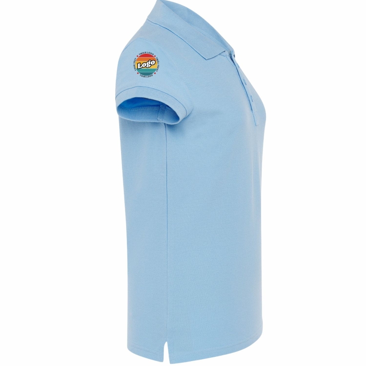 Koszulka polo damska niebieskim krótki rękaw z własnym nadrukiem kreator online prawy bok.jpg