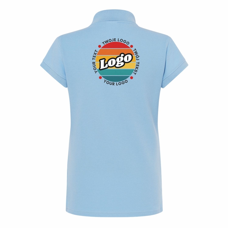 Koszulka polo damska niebieskim krótki rękaw z własnym nadrukiem kreator online tył.jpg