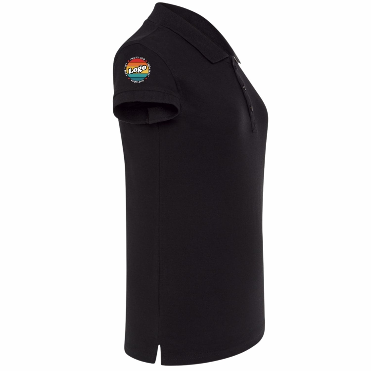 Koszulka polo damska czarna krótki rękaw z własnym nadrukiem kreator online prawy bok.jpg