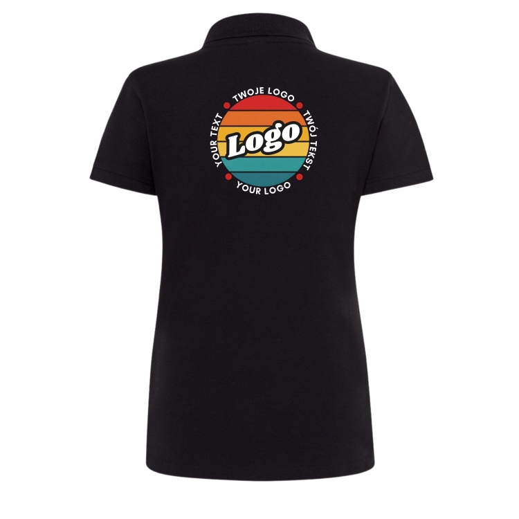 Koszulka polo damska czarna krótki rękaw z własnym nadrukiem kreator online tył.jpg