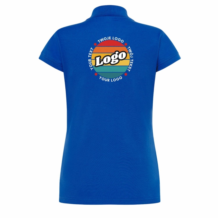 Koszulka polo damska chabrowa krótki rękaw z własnym nadrukiem kreator online tył.jpg