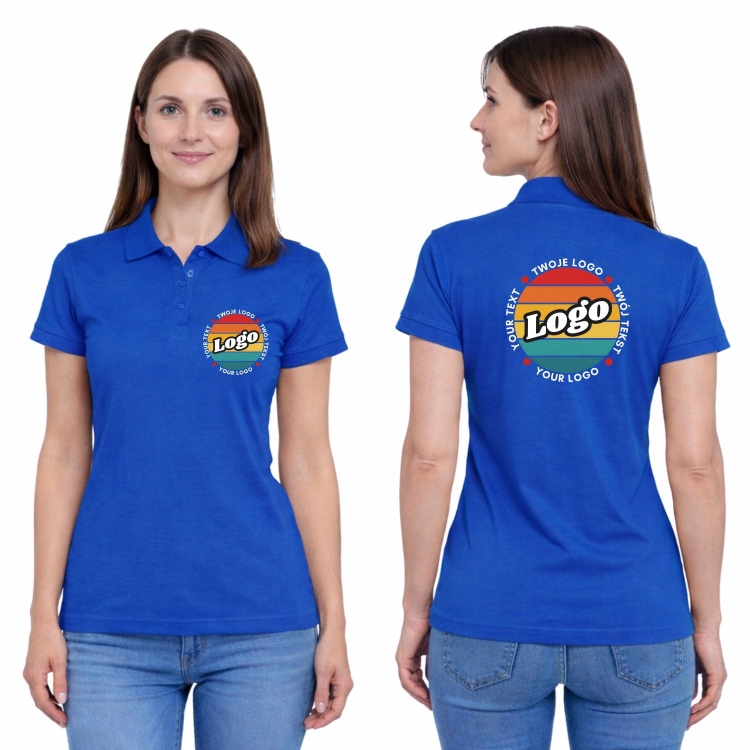Koszulka polo damska chabrowa krótki rękaw z własnym nadrukiem kreator online.jpg