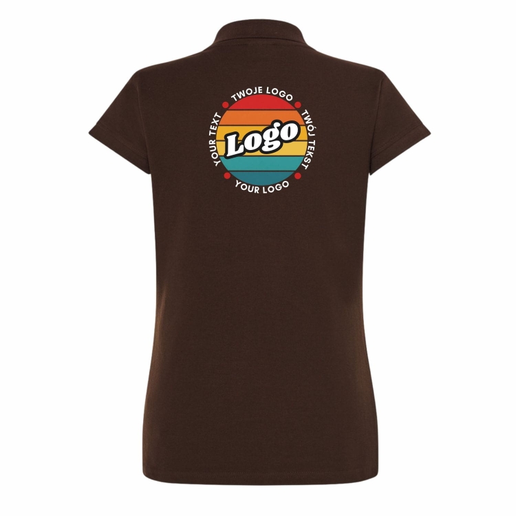 Koszulka polo damska brązowa krótki rękaw z własnym nadrukiem kreator online tył.jpg