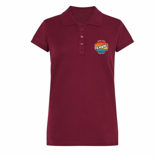 Koszulka polo damska bordowa krótki rękaw z własnym nadrukiem kreator online przód.jpg