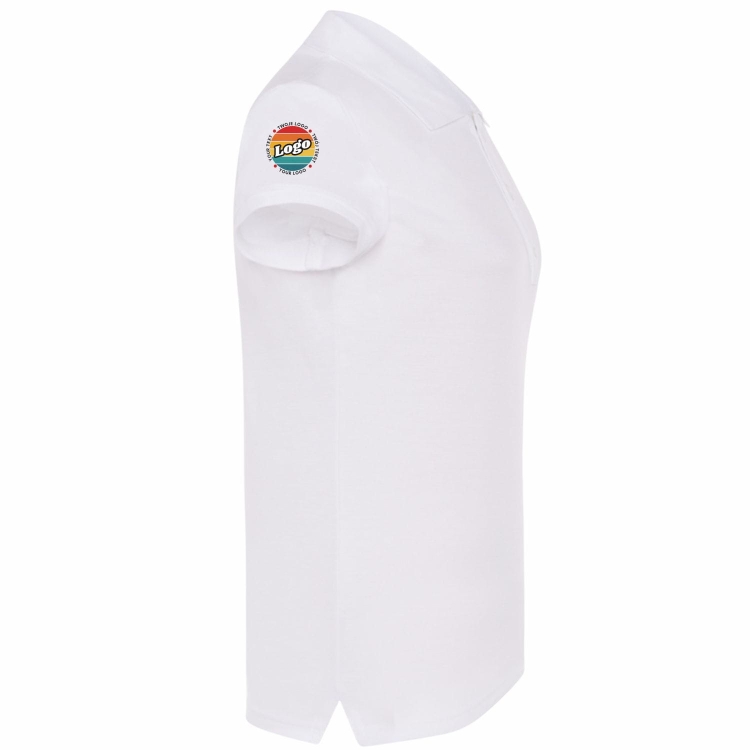 Koszulka polo damska biała krótki rękaw z własnym nadrukiem kreator online prawy bok.jpg