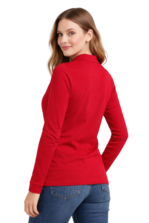 Koszulka polo damska długi rękaw czerwona tył.png