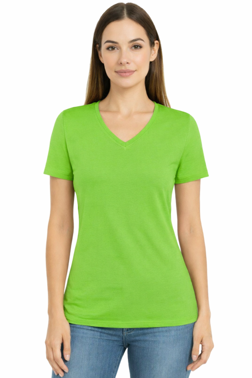 Koszulka z krótkim rękawem damska dekolt w serek kolor limonka.png