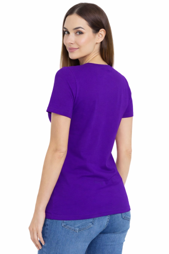 Koszulka z krótkim rękawem damska dekolt w serek kolor purpurowy widok z tyłu.png