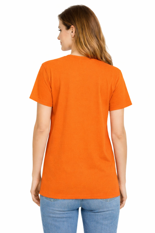 T-shirt damski krótki rękaw 100% bawełna kolor pomarańczowy widok z tyłu.png