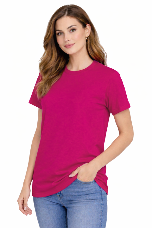 T-shirt damski krótki rękaw 100% bawełna kolor różowy widok z boku.png