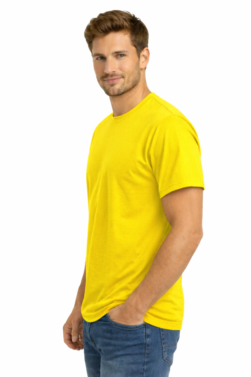 T-shirt męski krótki rękaw 100% bawełna kolor żółty widok z boku.png