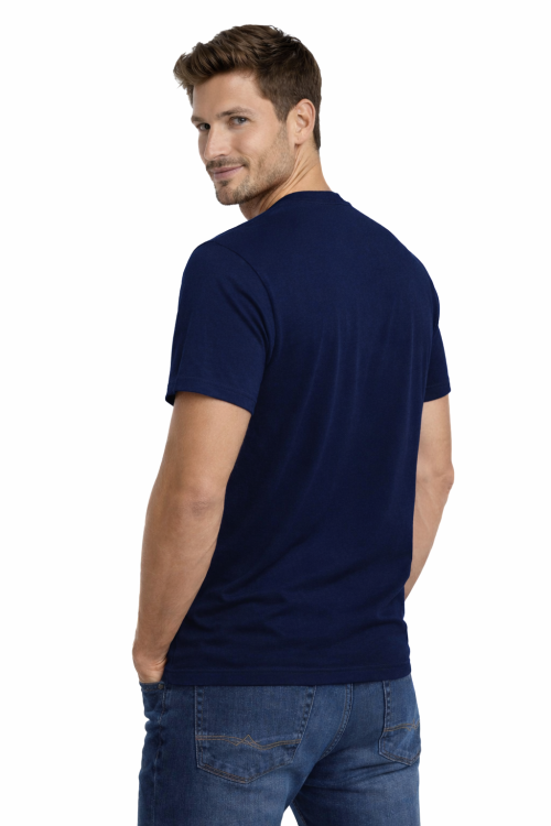 T-shirt męski krótki rękaw 100% bawełna kolor granatowy widok z tyłu.png