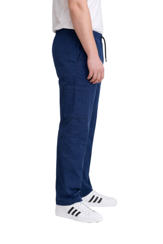 Spodnie medyczne męskie granatowe BASIC PREMIUM widok z boku.png