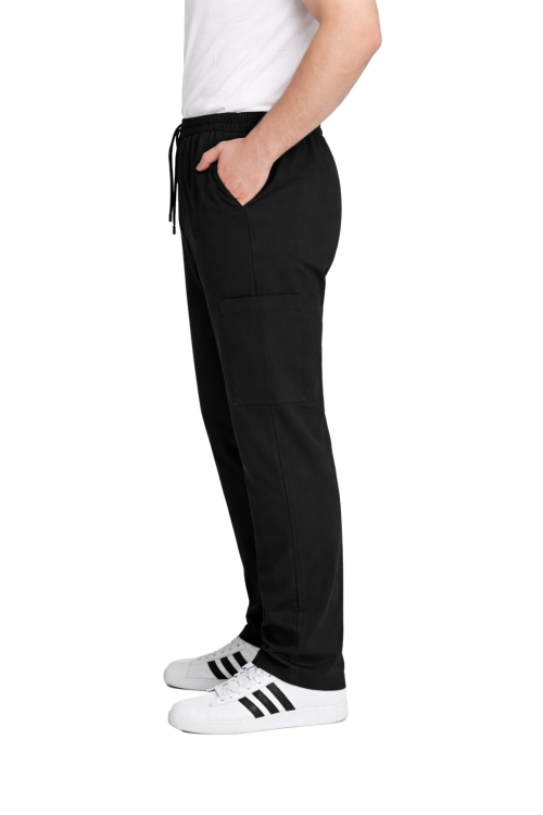 Spodnie medyczne męskie czarne BASIC PREMIUM widok z boku.png