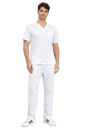 Komplet męski medyczny biały BASIC PREMIUM widok z przodu.png