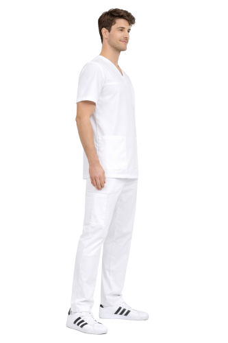 Komplet męski medyczny biały BASIC PREMIUM widok z boku.png