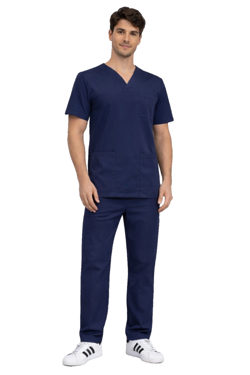 Komplet męski medyczny ciemny granat BASIC PREMIUM widok z przodu.png