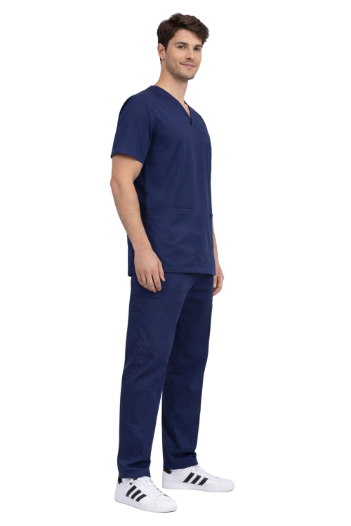 Komplet męski medyczny ciemny granat BASIC PREMIUM widok z boku.png