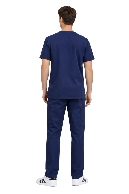 Komplet męski medyczny ciemny granat BASIC PREMIUM widok z tyłu.png