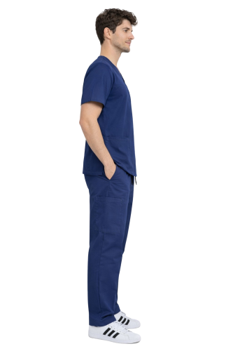 Komplet męski medyczny granatowy BASIC PREMIUM widok z boku.png