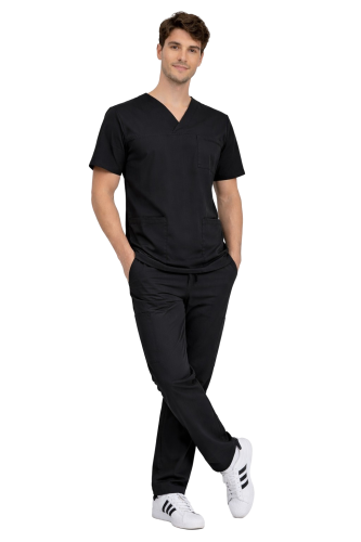Komplet męski medyczny czarny BASIC PREMIUM widok z przodu.png