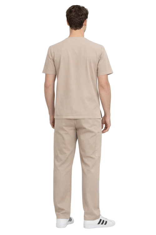 Komplet męski medyczny beżowy BASIC PREMIUM widok z tyłu.png