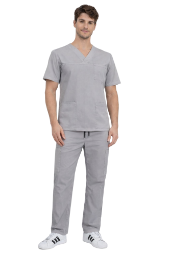 Komplet męski medyczny szary BASIC PREMIUM widok z przodu.png