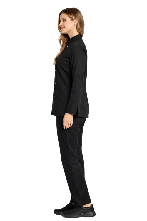 Zestaw czarny kucharski elastyczny zapinany na napy,prosty krój