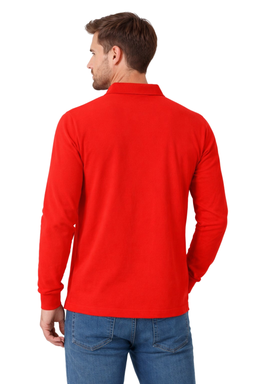 Koszulka polo męska z długim rekawem czerwona widok z tyłu.png