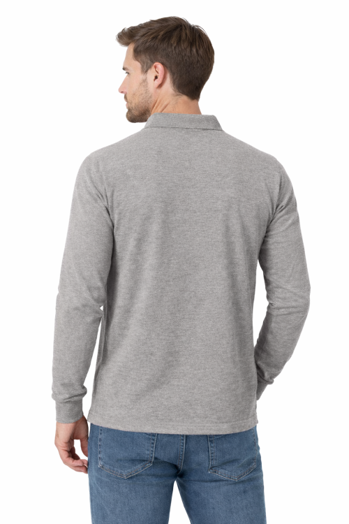 Koszulka polo męska z długim rekawem szara widok z tyłu.png
