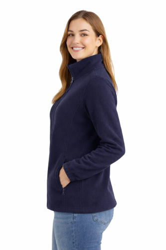 Bluza polarowa damska polar zapinany na zamek granatowy widok z boku.png