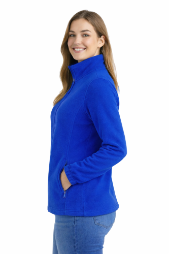 Bluza polarowa damska polar zapinany na zamek chabrowy widok z boku.png