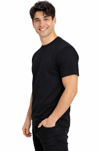 T-shirt męski z krótkim rękawem gramatura 190g czarny widok z boku.png