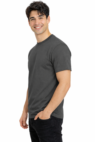 T-shirt męski z krótkim rękawem gramatura 190g grafitowy widok z boku.png