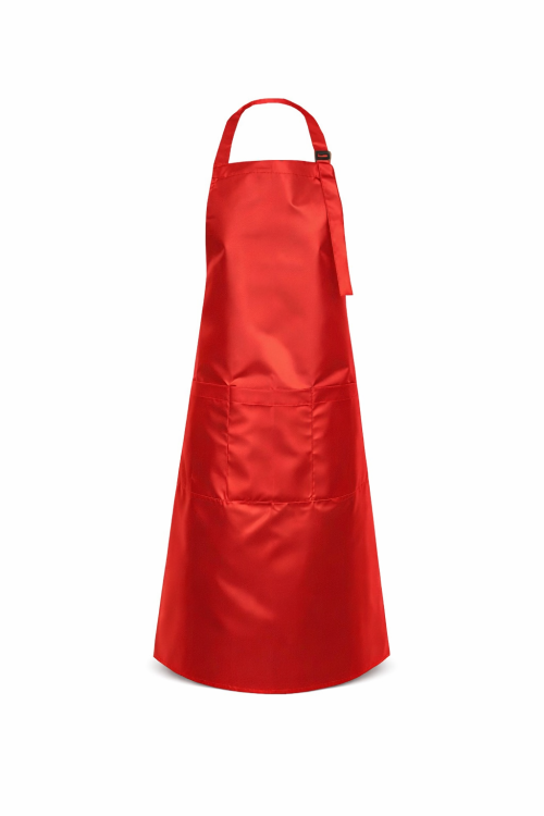 Fartuszek fryzjerski z kieszonkami wodoodporny z karczkiem i klamra do regulacji kolor czerwony mockup.png