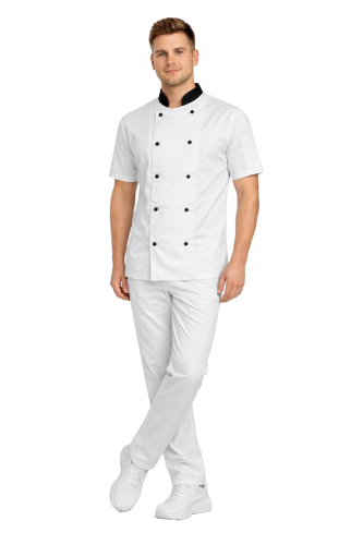 Zestaw kucharza biały wstawki czarne  ,krótki rekaw