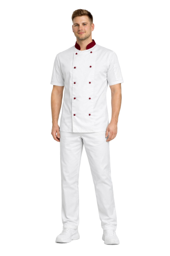 Profesjonalny zestaw szefa kuchni –biały wstawki bordowe