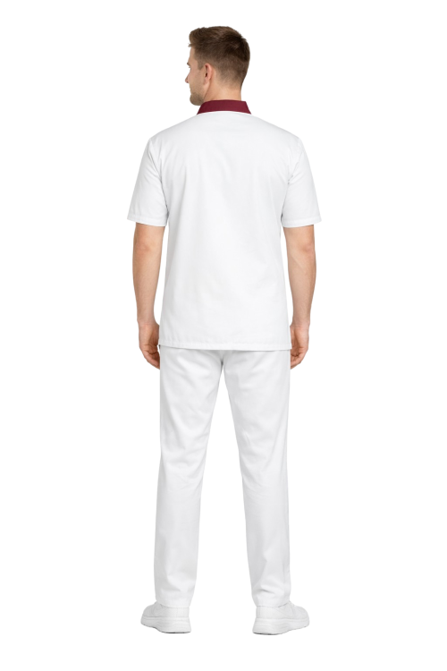 Zestaw gastronomiczny  –biały wstawki bordowe,krótki rękaw