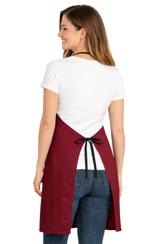 Fartuszek kuchenny z kieszonka wiązany z tyłu kolor bordowy widok z tyłu.png