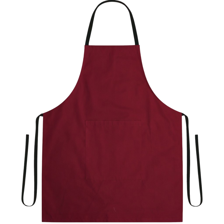 Fartuszek kuchenny z kieszonka wiązany z tyłu kolor bordowy mockup.png