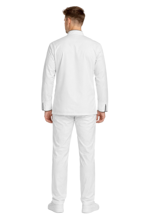 Profesjonalny zestaw szefa kuchni biały z lamówką – mundur kucharza