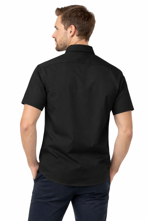 Koszula męska z krótkim rękawem zapinana na guziki czarna widok z tyłu.png