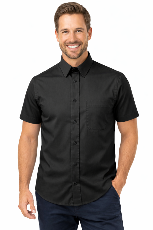 Koszula męska z krótkim rękawem zapinana na guziki czarna.png