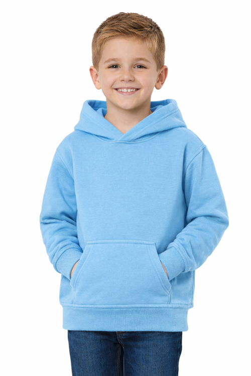 Bluza sportowa z kapturem i długim rękawem dziecięca dla chłopca i dziewczynki jasnoniebieska widok chłopca.png