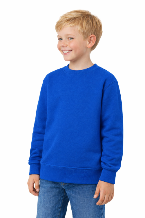 Bluza sportowa dziecięca wkładana przez głowę długi rękaw dla chłopca i dziewczynki chabrowa widok chłopca.png