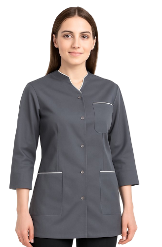 Żakiet medyczny damski szary z lamówką białą