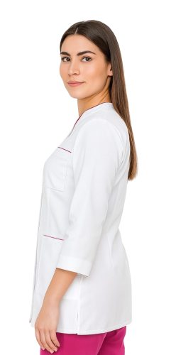 Damski żakiet medyczny biały z amarantową lamówką